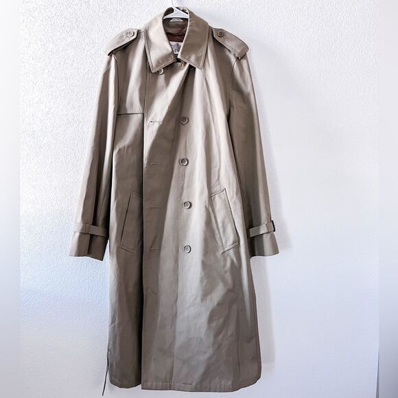 Oleg Cassini 80s Vintage Cotton Blend Tan Double Breasted Men's Trench Coat 40 L - Picture 2 of 10